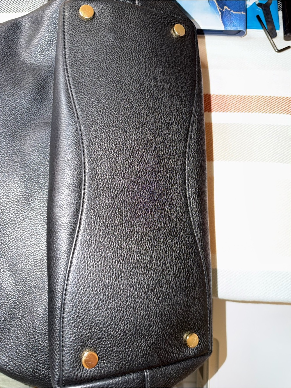 MICHAEL Michael Kors Raven Large Pebbled Leather Hobo Tote Black Gold w/Dust Bag - Picture 10 of 11